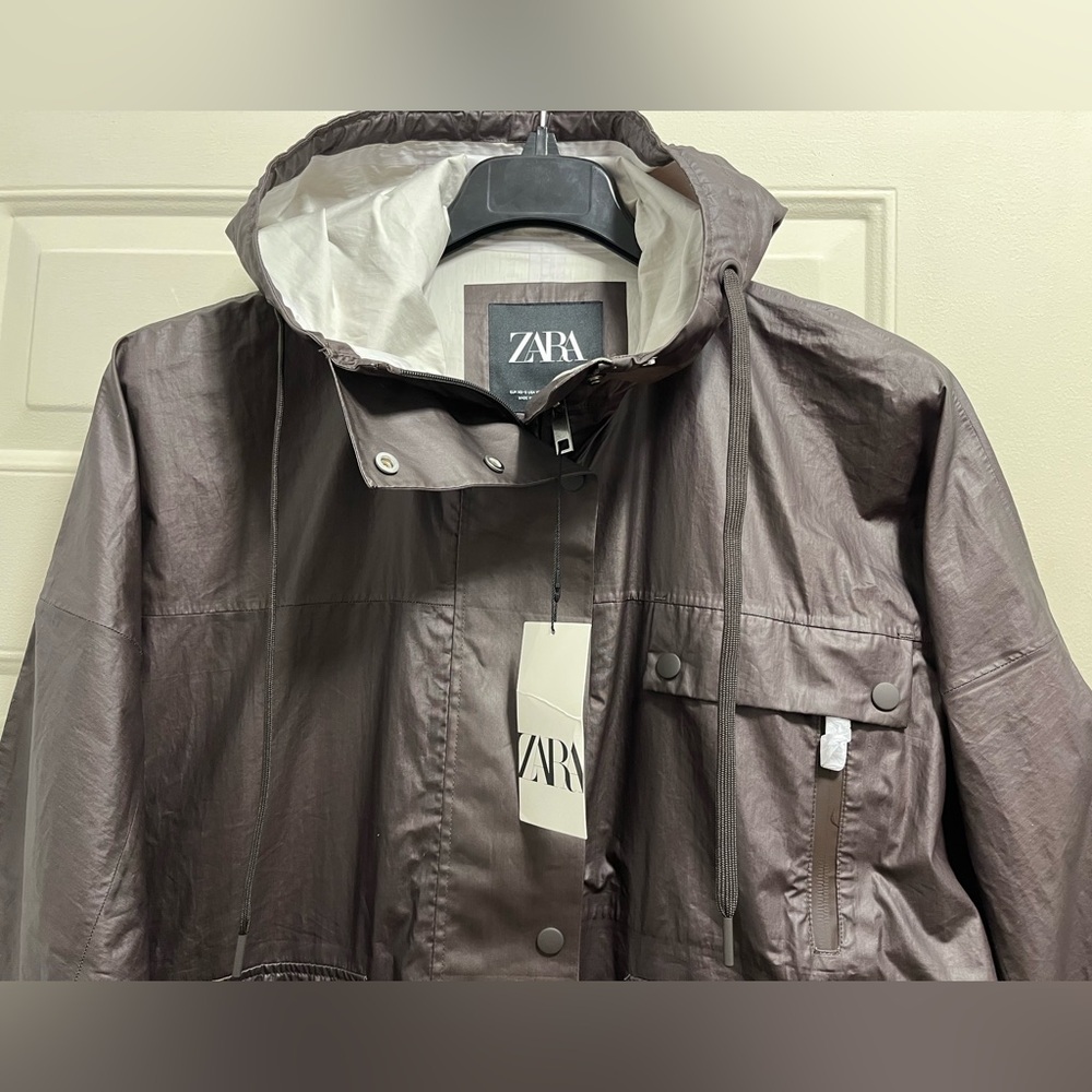 Zara Water&WindProof Unlined Coated Canvas Hooded Oversized Long Trench - Picture 2 of 16